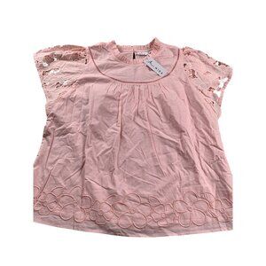 Mira Blouse Womens Large Pink Eyelet Floral Top 100% Cotton Embroidered Lace NWT